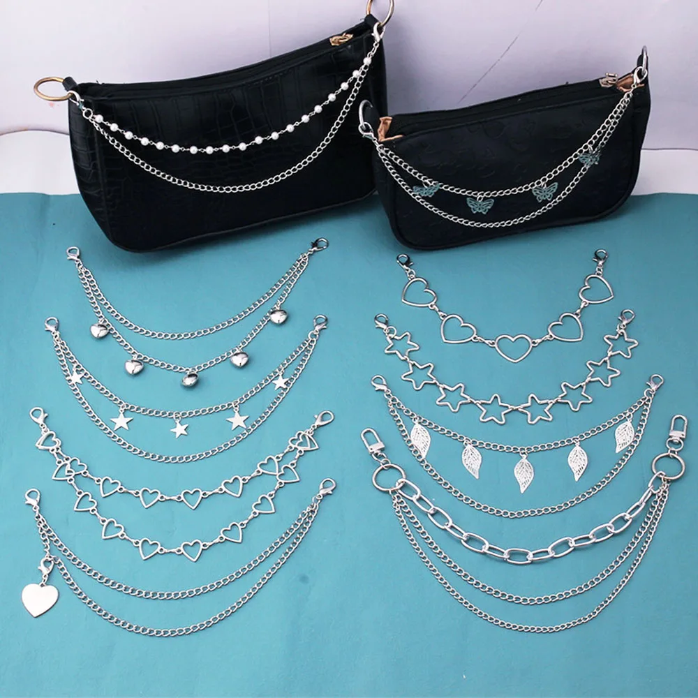 Y2k Multi-layer Metal Chain Strap For Bags DIY Handles Star/Heart Pendant Shoulder Bag Chain Straps Pearl Rhinestone Decor