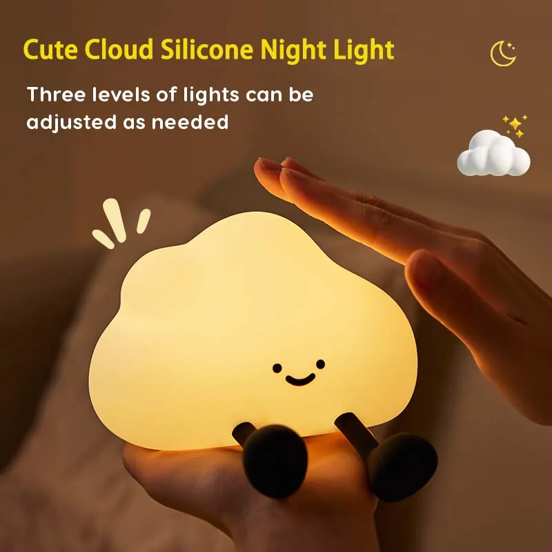 

Cute Cloud Silicone Night Light Rechargeable Bedside Lamp 3 levels brightness Timing Night Lamp for kid Gifts Bedroom Lighting