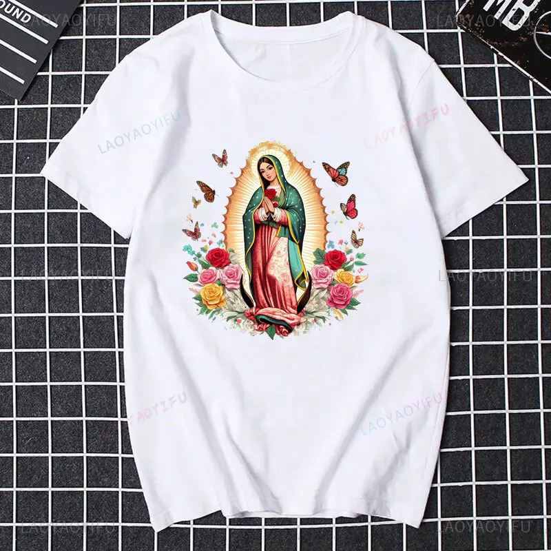 Our Lady of Guadalupe Virgin Mary The Madonna Religious Graphic Tshirt Summer Men Women Short Sleeve O-Neck Streetwear Tops