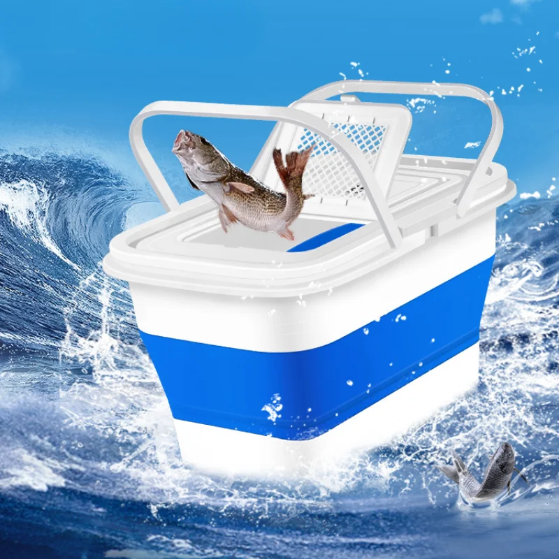 13L Fishing Convenient Hand-held Bucket Live Fish Bucket Portable Folding Breathable Net Suitable for Outdoor Travel and Fishing