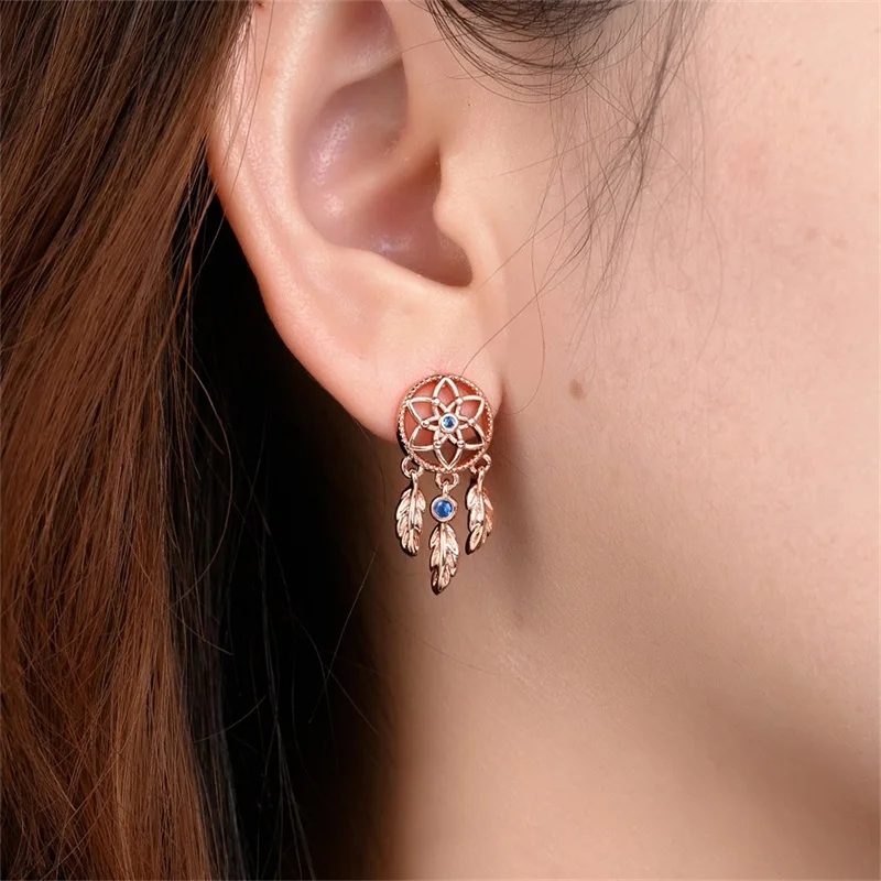 100% 925 Sterling Silver Classic Pendant Rose Gold Plated Earrings Women Shiny Zirconia Luxury Wedding Engagement Jewelry Gift