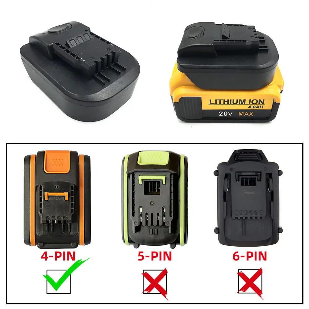 adaptor for Dewalt DCB200 18/20V battery to worx 4pin  20Vmax tool battery usage (Ship adaptor only))