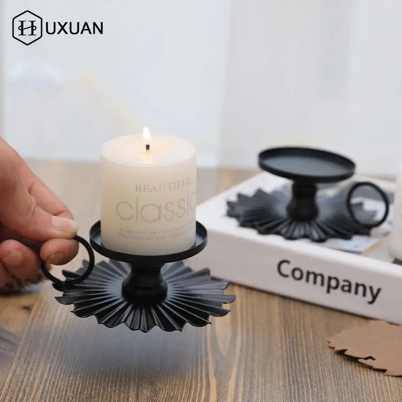 Holder Iron Taper Candlestick Candleholder Black Metal Pillar Plate Holders Stand Christmas Wedding Desktop Cast Decor Fan