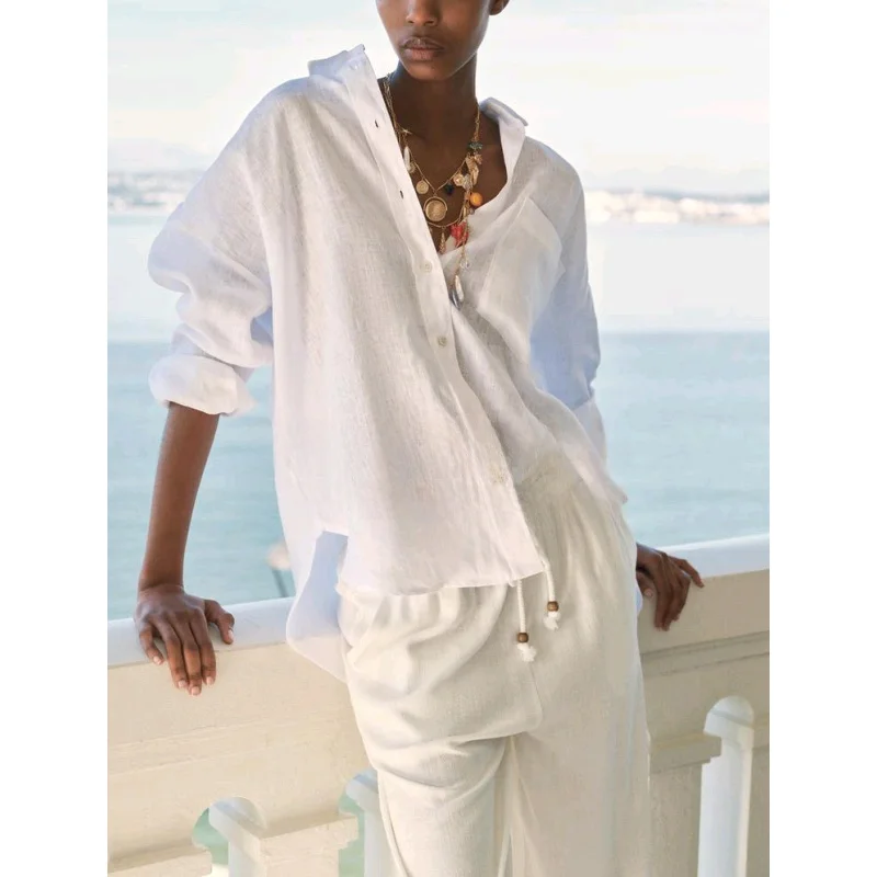 

Spring New Basic Sle Long Sve Turn-down Collar Patch ket Decorated Mixed Fabric irt Versatile Simple Design 2025