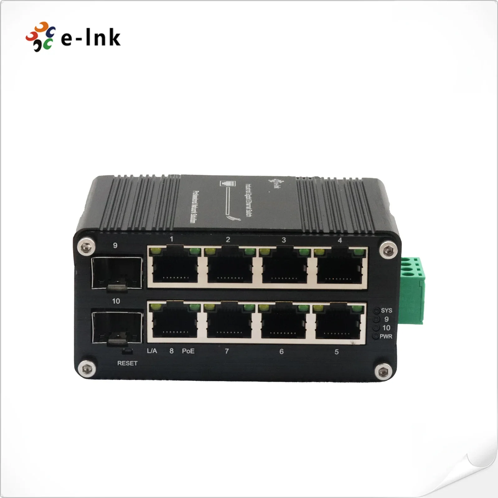 E-link LNK-IMC208SGP-SFP Industrial Managed 10-Port 10/100/1000Mbps PoE SFP Switch with VLAN/QoS/Stackable 12-48VDC