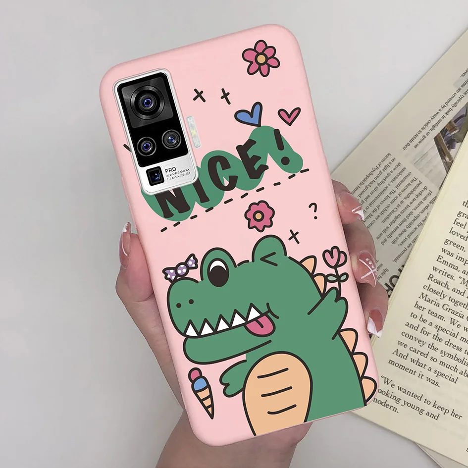حافظة لهاتف فيفو X50 برو 5G كاندي اللون لطيف ديناصور الكرتون زهرة سيليكون لينة الغطاء الخلفي لهاتف فيفو X50 5G فوندا V2005A ، 2006