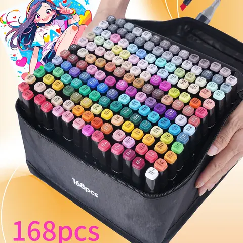Ensemble de marqueurs artistiques 12/24/30/40/60/80/100/120/168 pièces, stylos pinceaux aquarelle pour étudiants, marqueurs à base d'huile à double pointe pour étudiants en art
