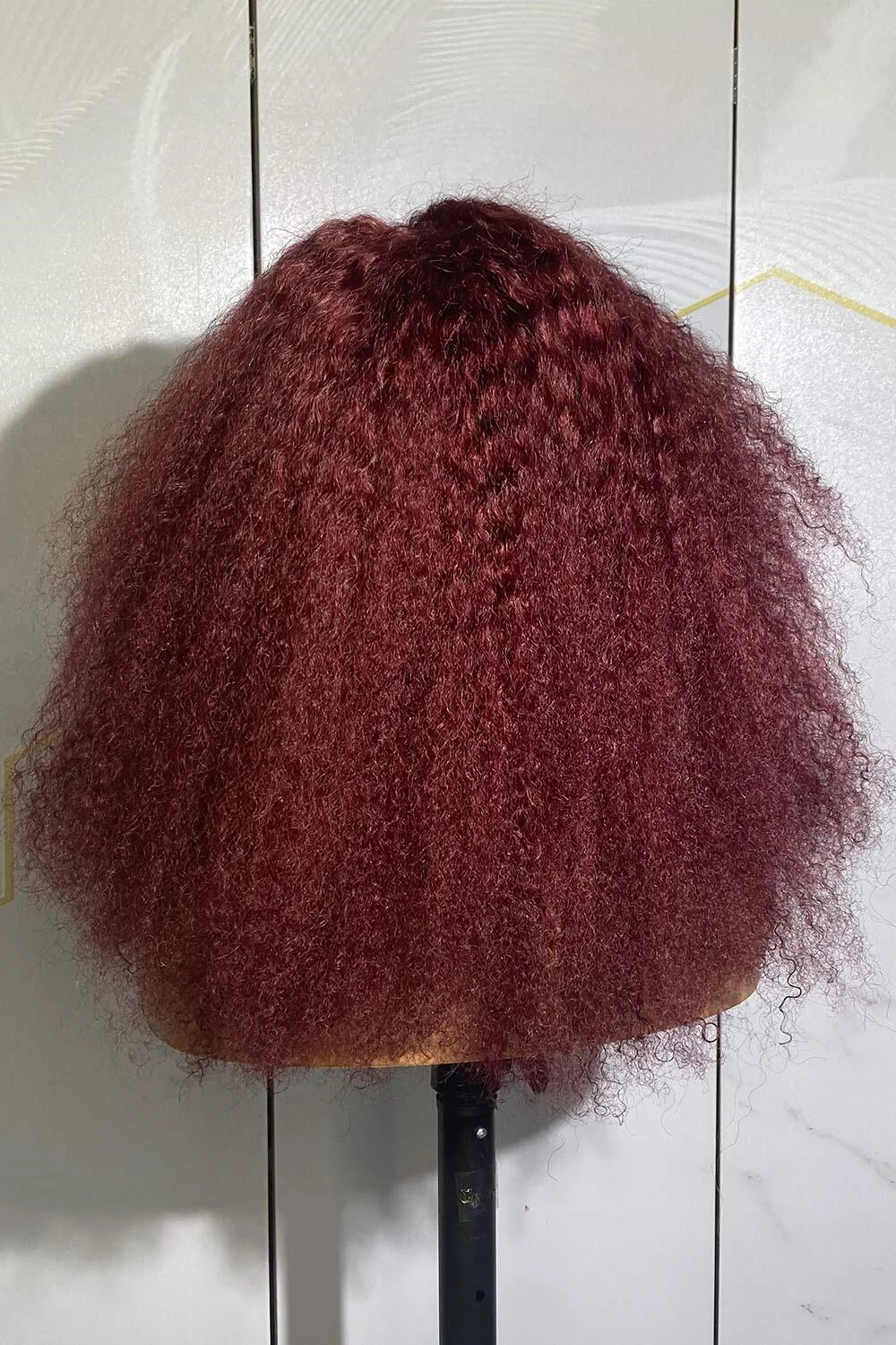 부드러운 프리플러크 버건드 킨키 곱슬 180 밀도, 흑인 여성용 긴 레이스 프론트 가발, 킨키 곱슬 베이비 헤어, 자연스러운 헤어 라인, 26 인치