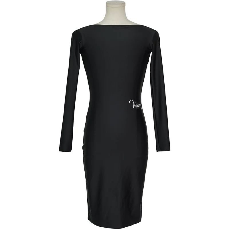 فستان رقص لاتيني ستايل للفتيات، أكمام طويلة الكل في واحد، زي تدريب احترافي قياسي لقاعة الرقص