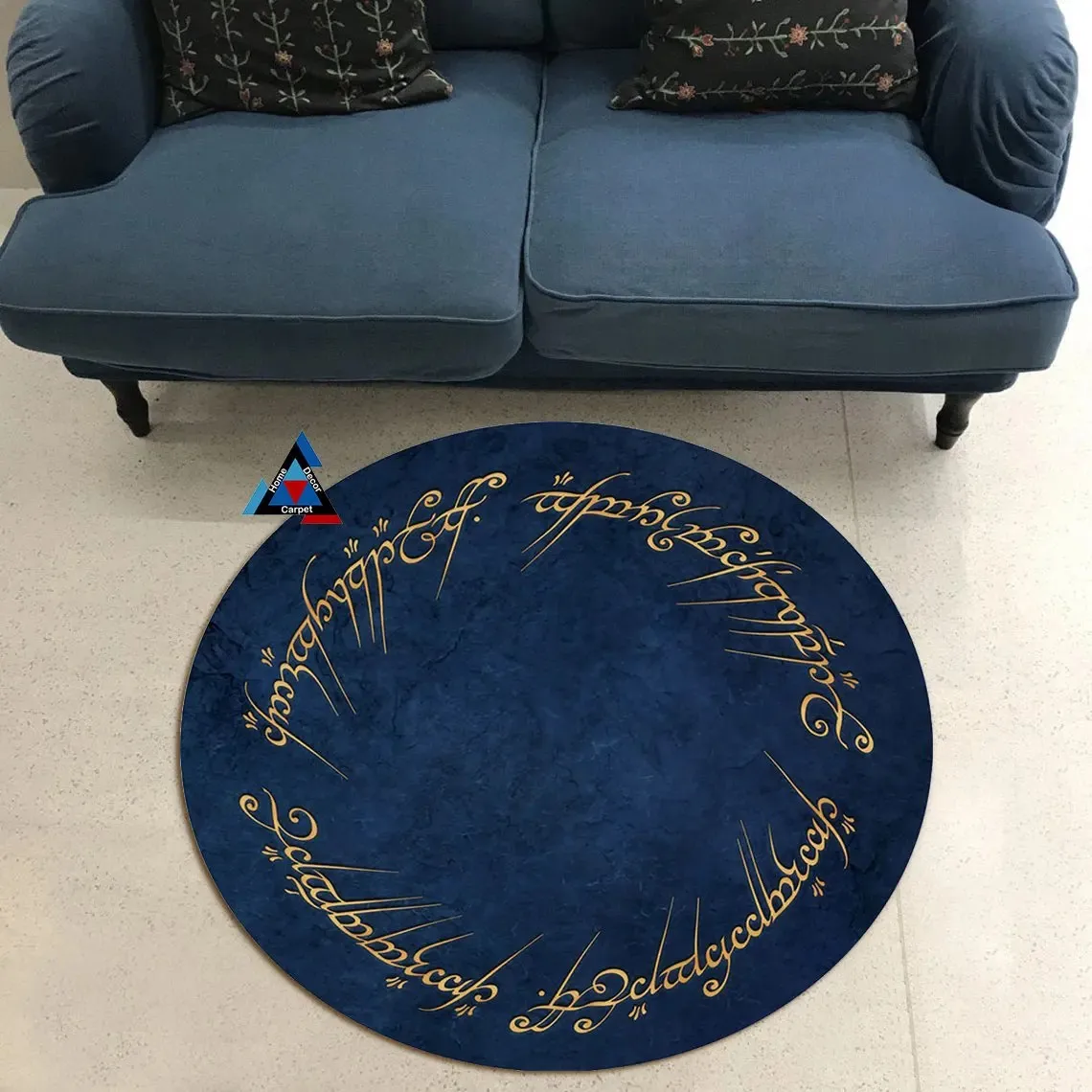 VIKAMA Mystic Golden Calligraphy Circle Round Area Rug, Non-Slip Floor Carpet for Living Room, Bedroom and Study Decor