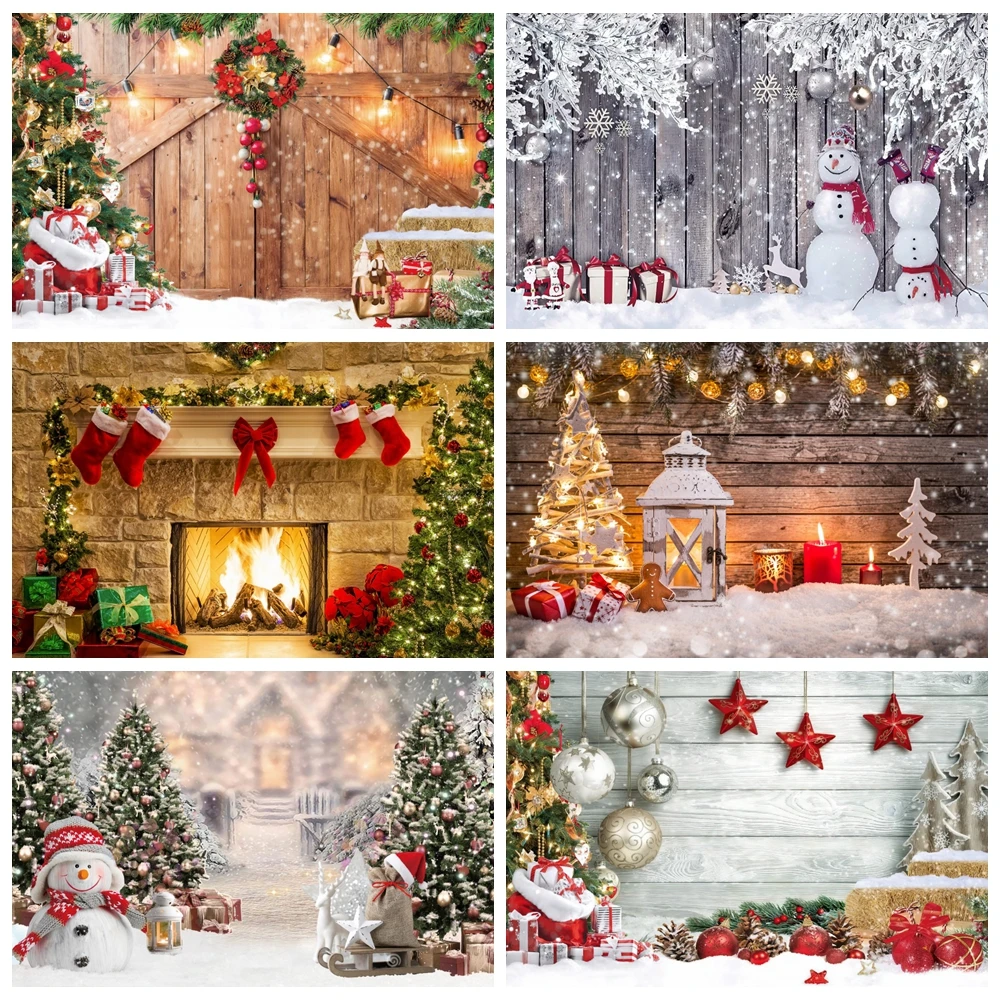 

Christmas Background for Photography Winter Wooden Window Fireplace Gift Santa Party Decor Backdrop Kids Portrait Photo Studio