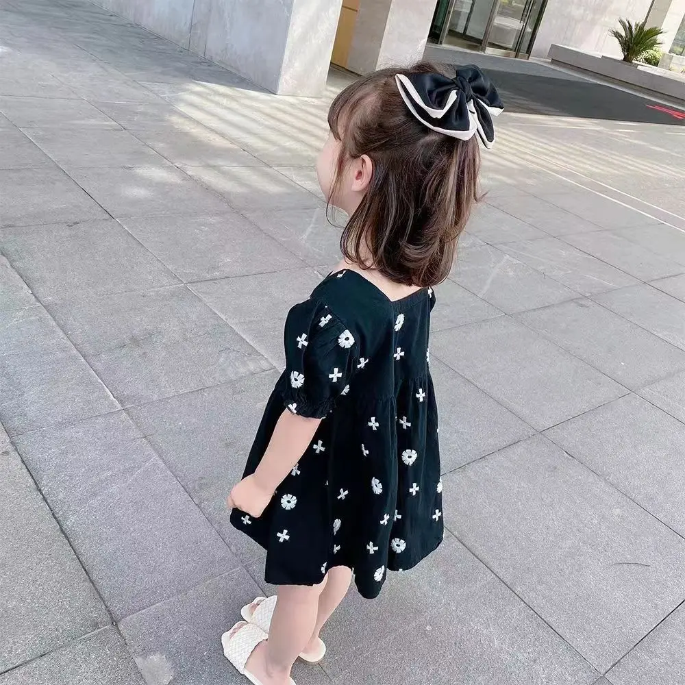 Girls Short Sleeve Dress 2023 New Baby Dress Summer Dress Fashionable Mesh Red Cotton Dress Girls Printed Fashion Dress