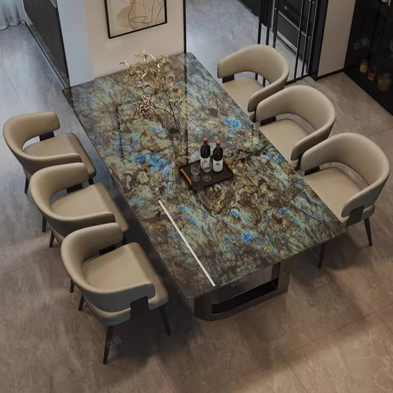 

Современный обеденный стол из мрамора в стиле легкой роскоши с черной рамой, высококачественный прямоугольный стол на 6-8 человек, элитная мебель для дома