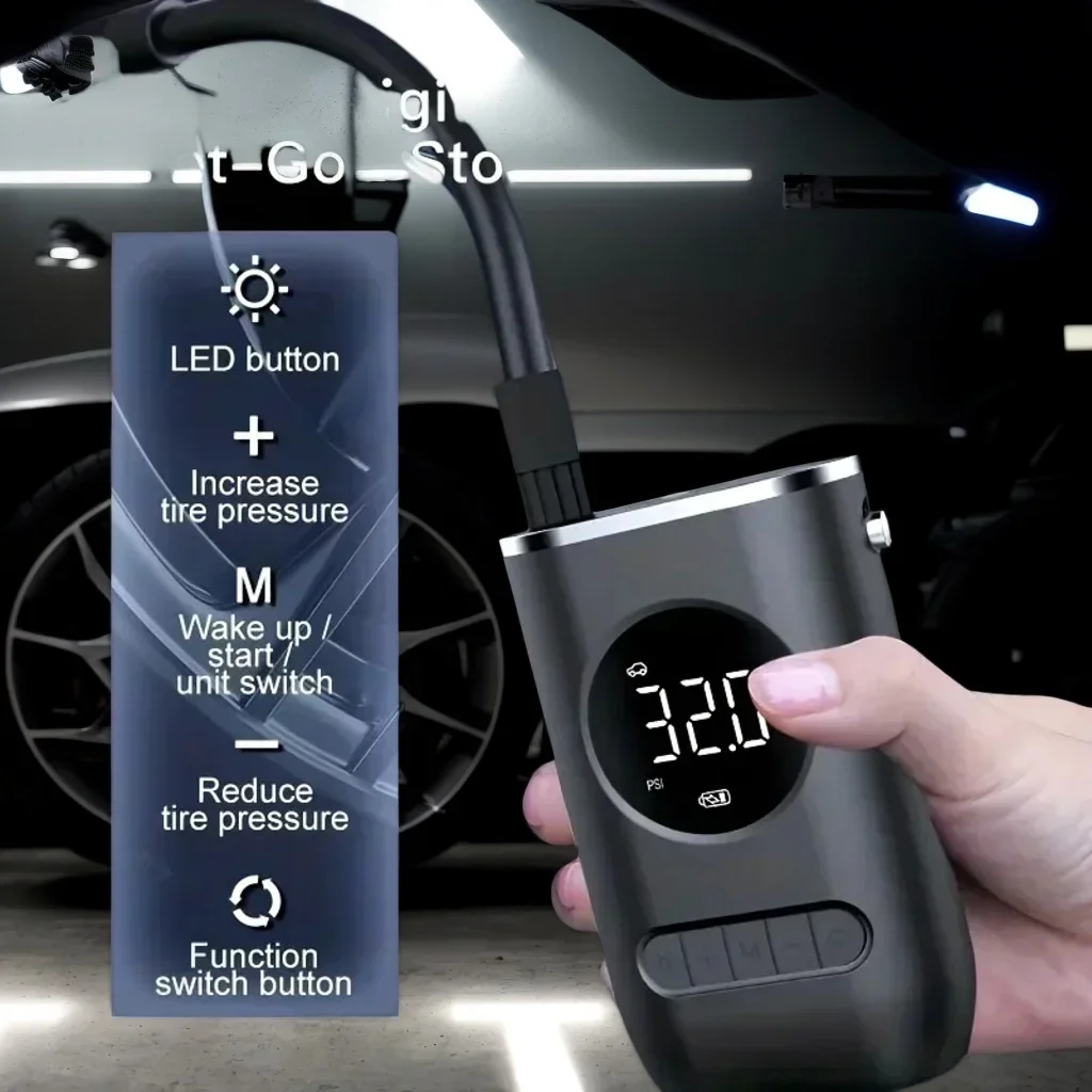 

​​Portable Mini Car Air Pump - Wireless Digital Display Handheld Inflator for Motorcycle Ball Tires​​