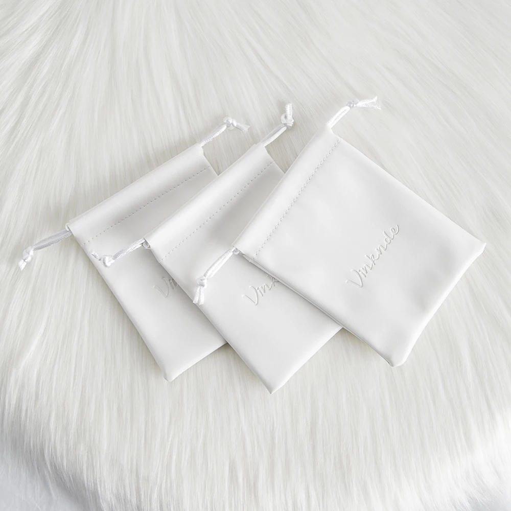 Exquisite White PU Leather Jewelry Pouches 9x12cm for Gift Birthday Wedding Anniversary Party Custom Logo Earrings Organizer Bag