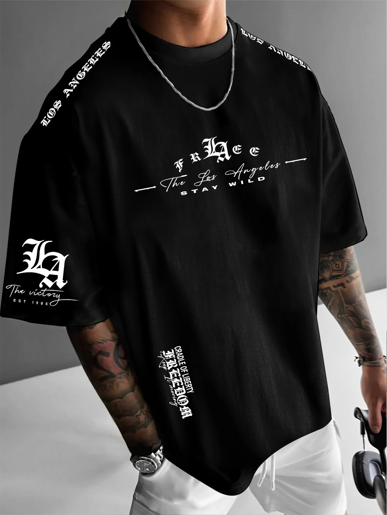 Oversized Men Gothic Letter Slogan Graphic Print T Shirt Short Sleeve Tops for Daily Street