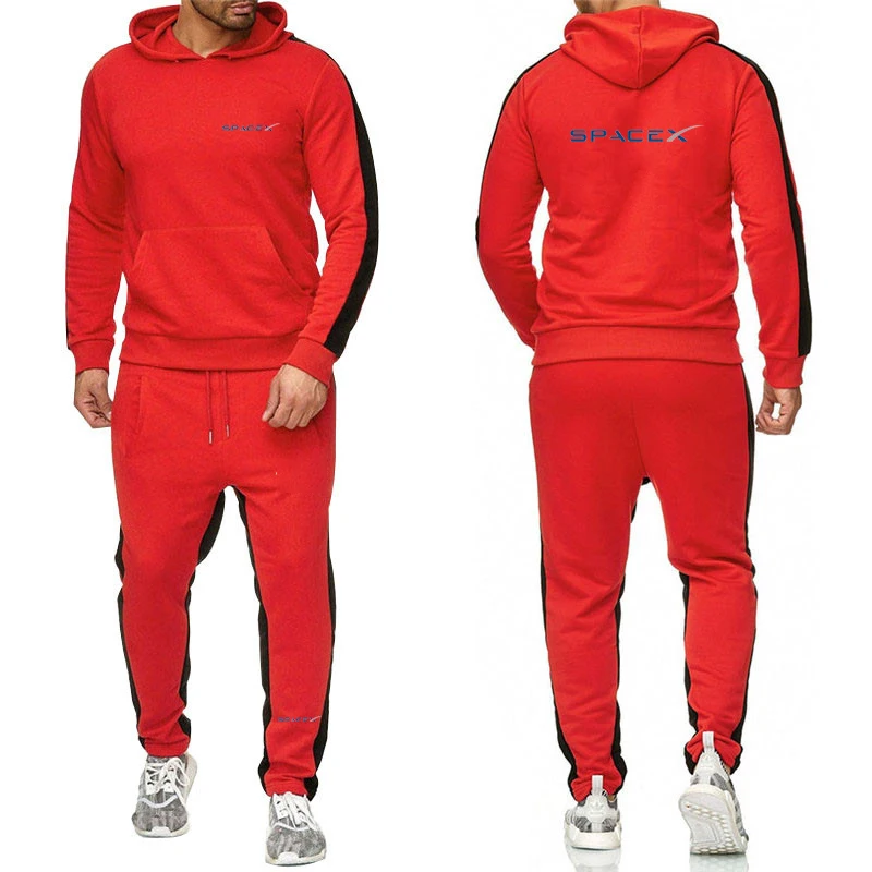 2024 New SpaceX Space X Men Hoodie Fashion Sweatshirt Two Piece Set Casual Long Sleeve Solid Color Hoodie Jogger Pants Suit