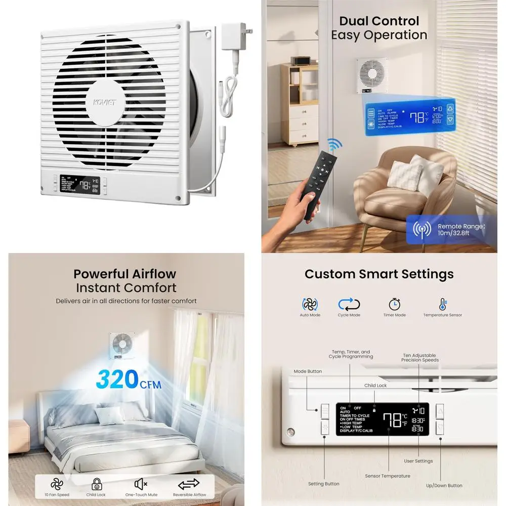 

8 реверсивных настенных вентиляторов с дистанционным управлением, 10-скоростное интеллектуальное вытяжное отверстие, контроль температуры для домашнего использования