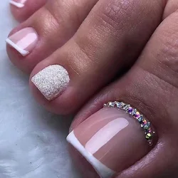 24 Uds. De uñas postizas francesas simples con diamantes de imitación, uñas postizas con purpurina, polvo brillante, prensa en uñas, puntas completas de uñas