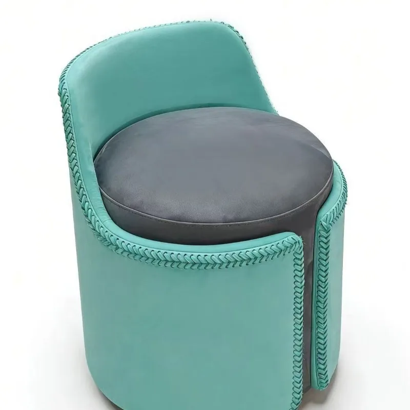 

Round dressing stool fabric seat cushion, metal feet rotating function bedroom makeup stool change