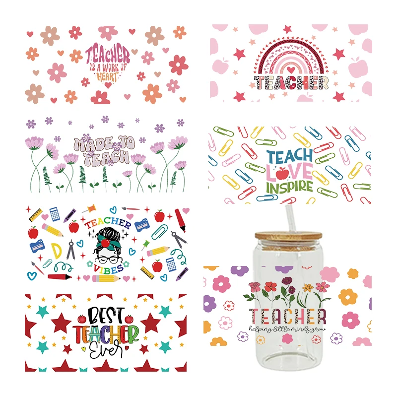 Teacher Back To Shool Theme UV DTF Transfer Sticker For The 16oz Libbey Glasses Wraps Cup Can DIY Waterproof D17245