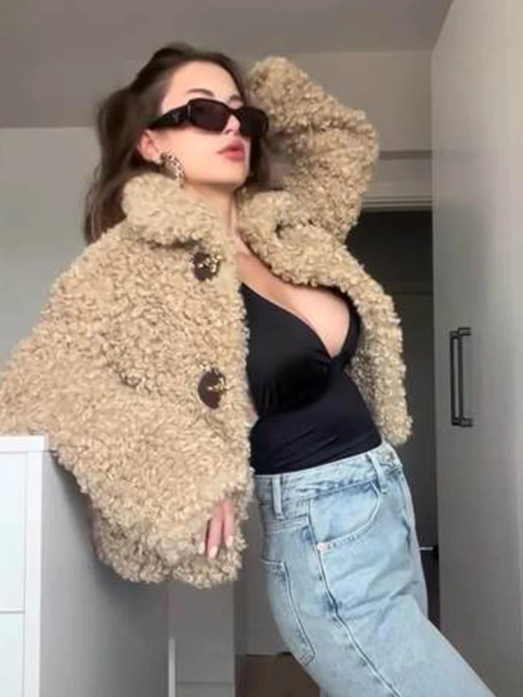 Fleece Jackets Women Casual Loose Lapel Single Breasted Long Sleeves Coats Female 2024 Winter Fashion Solid Warm Thicken Outwear