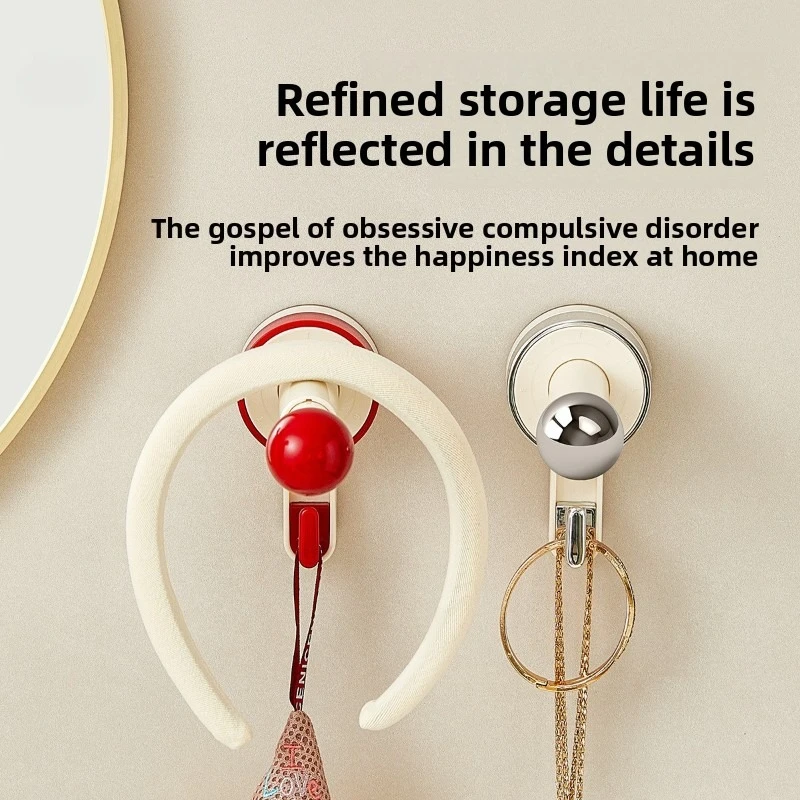 

Knob Suction Cup Hook Cream Red with Hook Light Luxury Kitchen Bathroom Living Room Bedroom Wall Hook No Drill Multi-Purpose