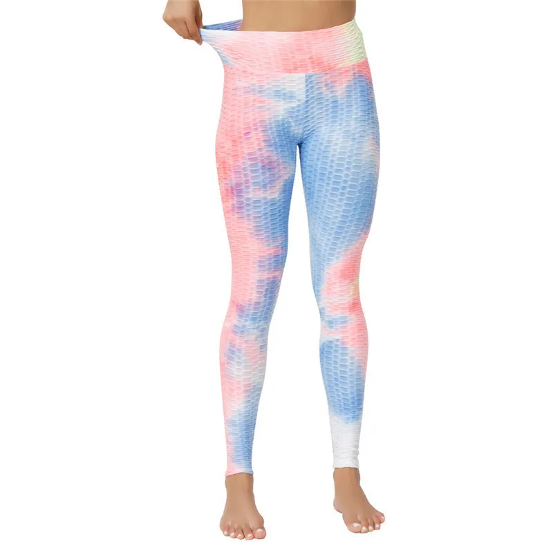 Women's Yoga Pants for Fitness Hip Lifting High Waist Bodybuilding Tight Fitting Jacquard Tie Dye Bubble Pants Leggings