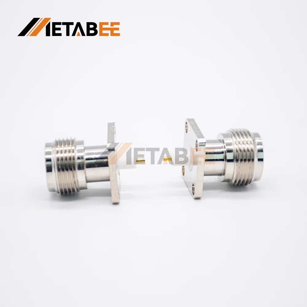 N Type Female Connector 4 Hole Flange Panel Mount Solder Receptacle 50Ohm  Coaxial Jack Gold-Plated Brass Contact PCB