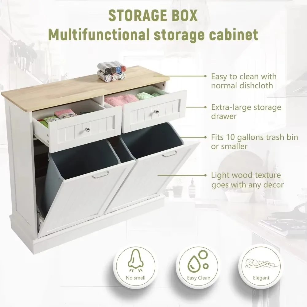 Tilt Out Trash Can Cabinet with Double Hidden Trash Can Holder, Kitchen Free Standing Recycling Cabinet,Dog Proof Trash Can image 4