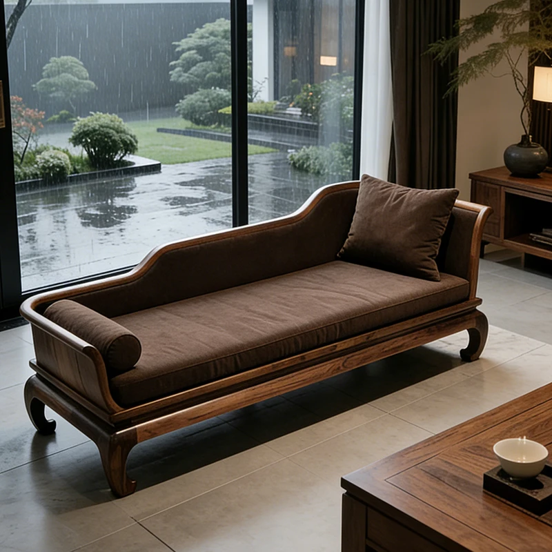 

New Chinese-style North American black walnut light luxury minimalist Arhat bed living room bedroom solid wood chaise