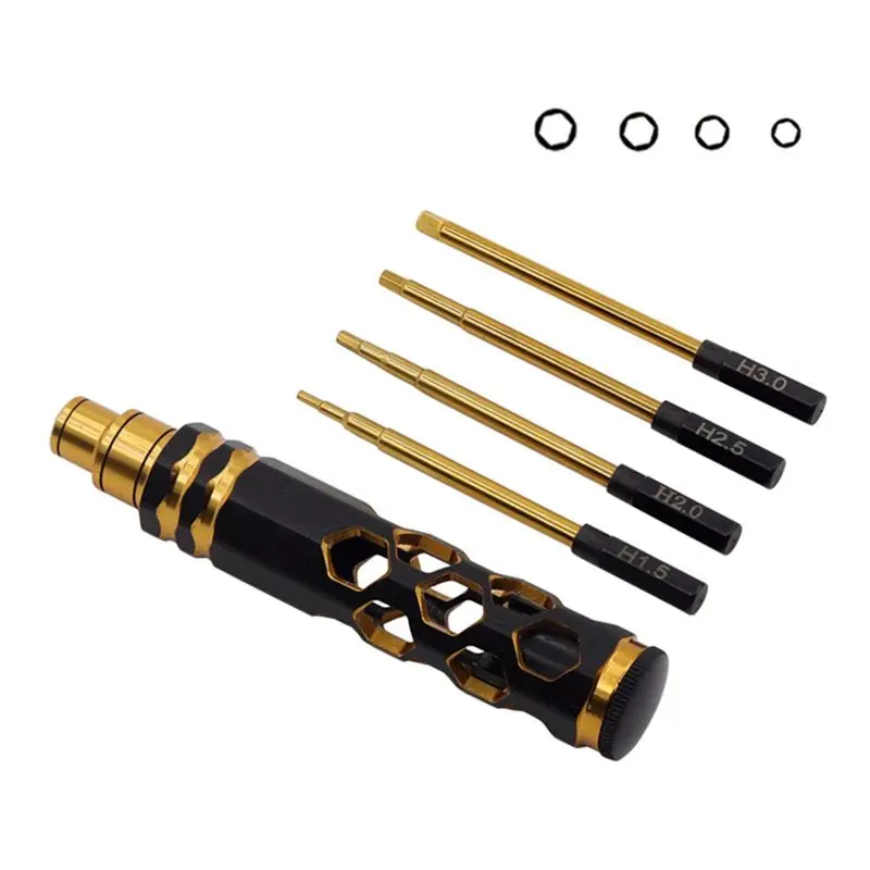 ABWZ-Hexagonal Head Screwdriver Hexagonal Screwdriver Tool Set For Rc Car Crawler Helicopter 1.5 2.0 2.5 3.0Mm Durable Black+Gol
