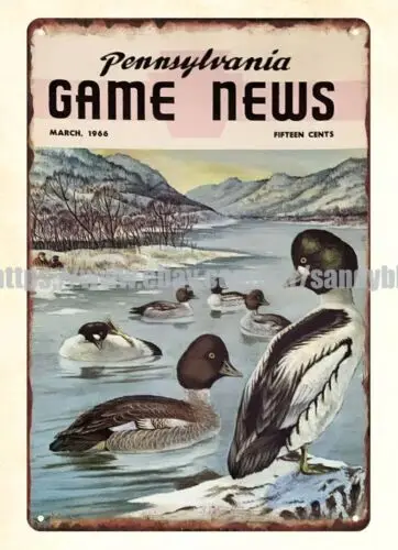 1966 duck waterfowl Pennsylvania Game News metal tin sign wall restaurant pub