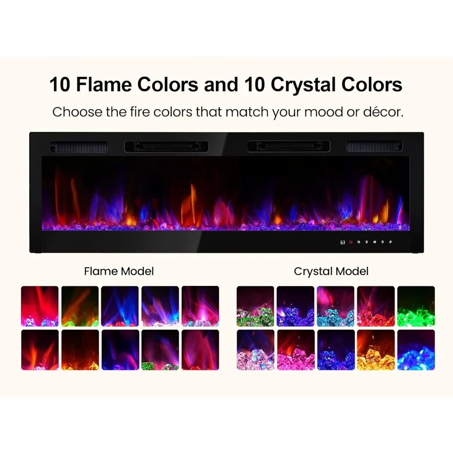 مدفأة كهربائية مثبتة على الحائط 60 1500 وات، سخانات مجوفة مع 3 أوضاع تسخين، تصميم نحيف باللون الأسود، جهاز تحكم عن بعد