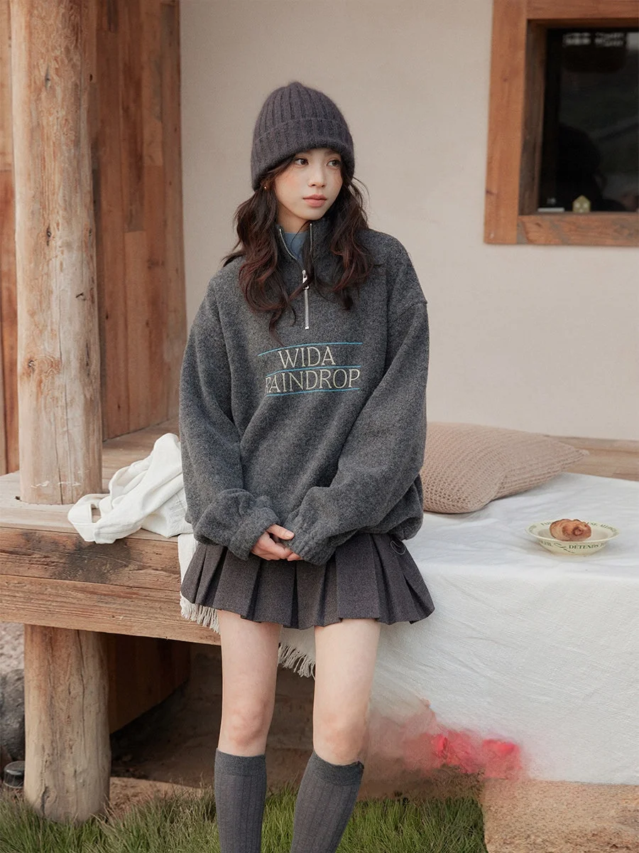 

Faionable Korean Sle Fce Lined Hoodie Sweatirt Zipper Deep ey Trendy Women's Winter Casual Comfortable Top