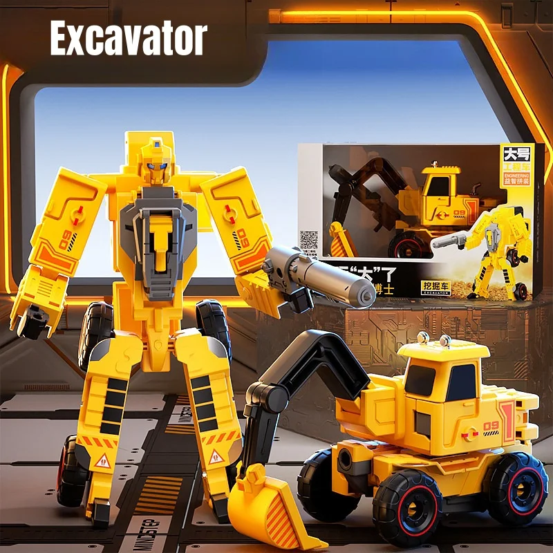 Transform Engineering Car Assembled Toys for Kids Excavator Road Roller Mixer Truck Deformation Robot Children Christmas Gifts