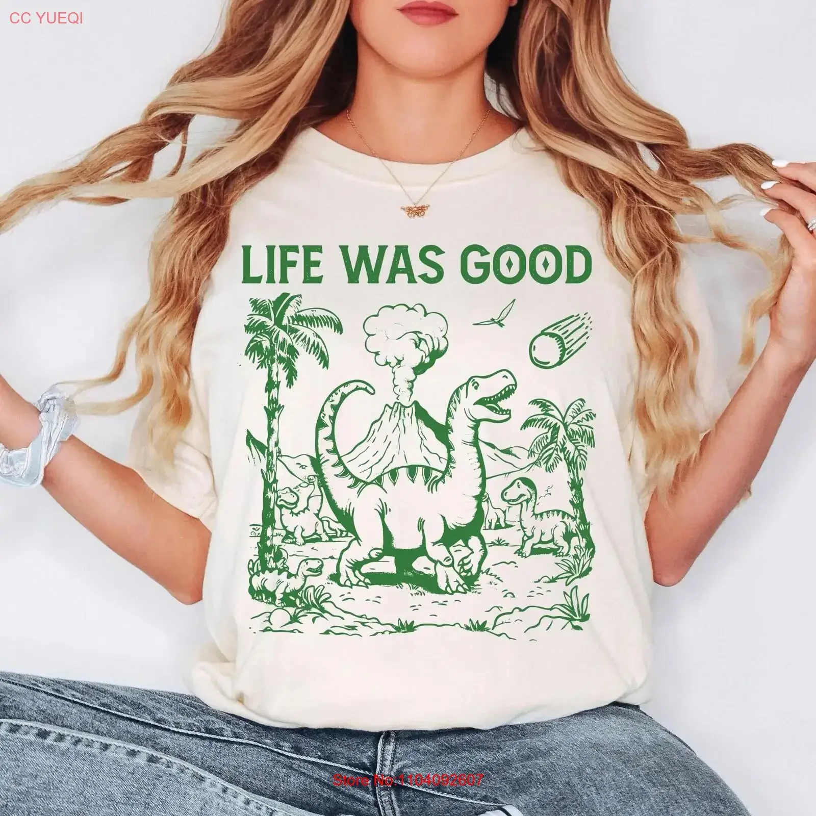 Life Was Good Dinosaur T Shirt Funny Extinction Retro Dino Meteor Impact Humor vintage Washed fashion streetwear Soft Stretched