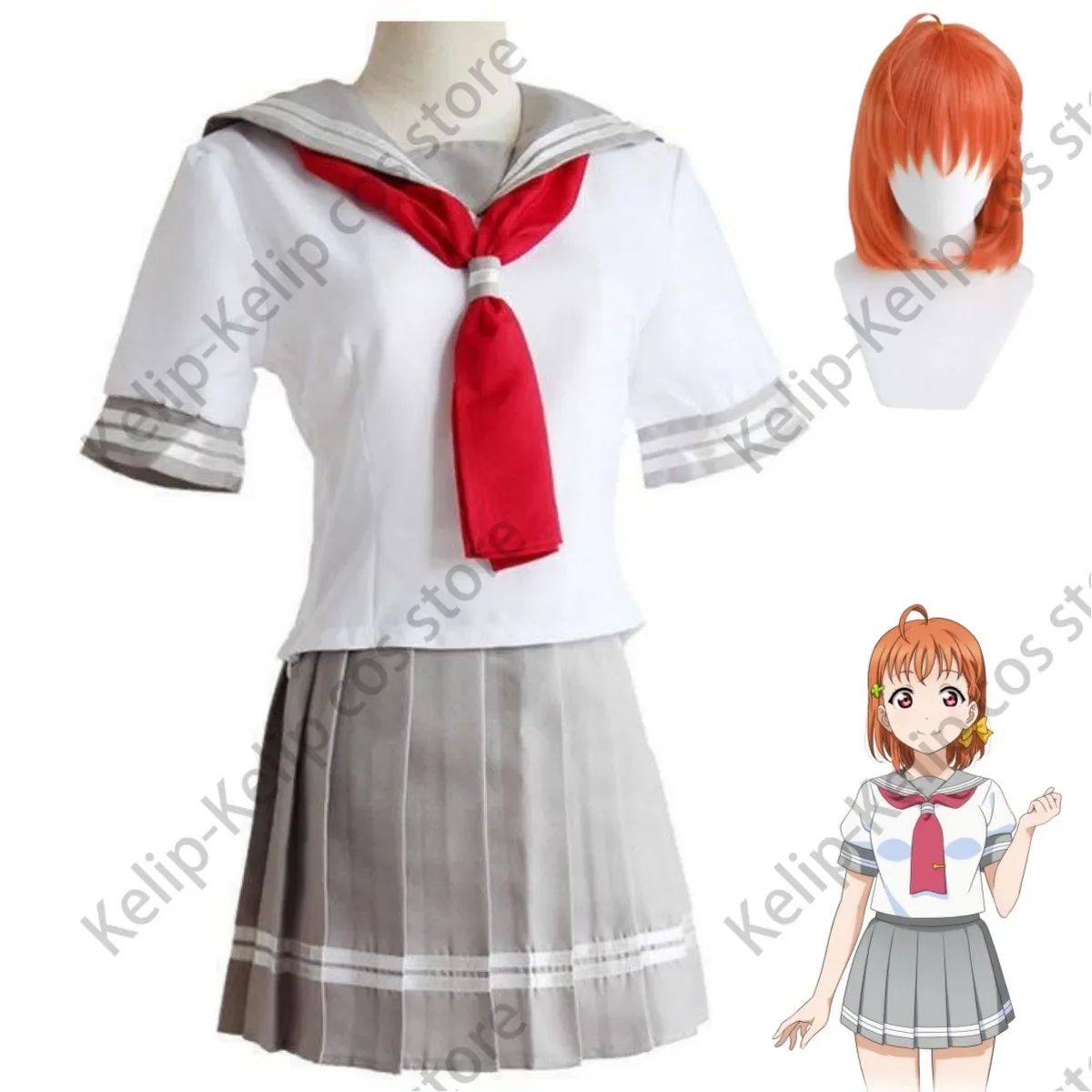 Anime LoveLive!Sunshine!! Takami Chika Cosplay Costume Wig Japan South Korea JK School Uniform Woman Sexy Campus Sailor Suit