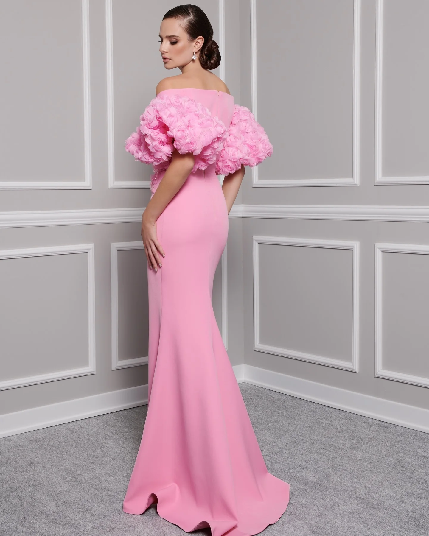 Robe de soirée de forme sirène, Jersey délicat personnalisé, fleurs 3D, tempérament, col en v, robes de célébrité, sur mesure