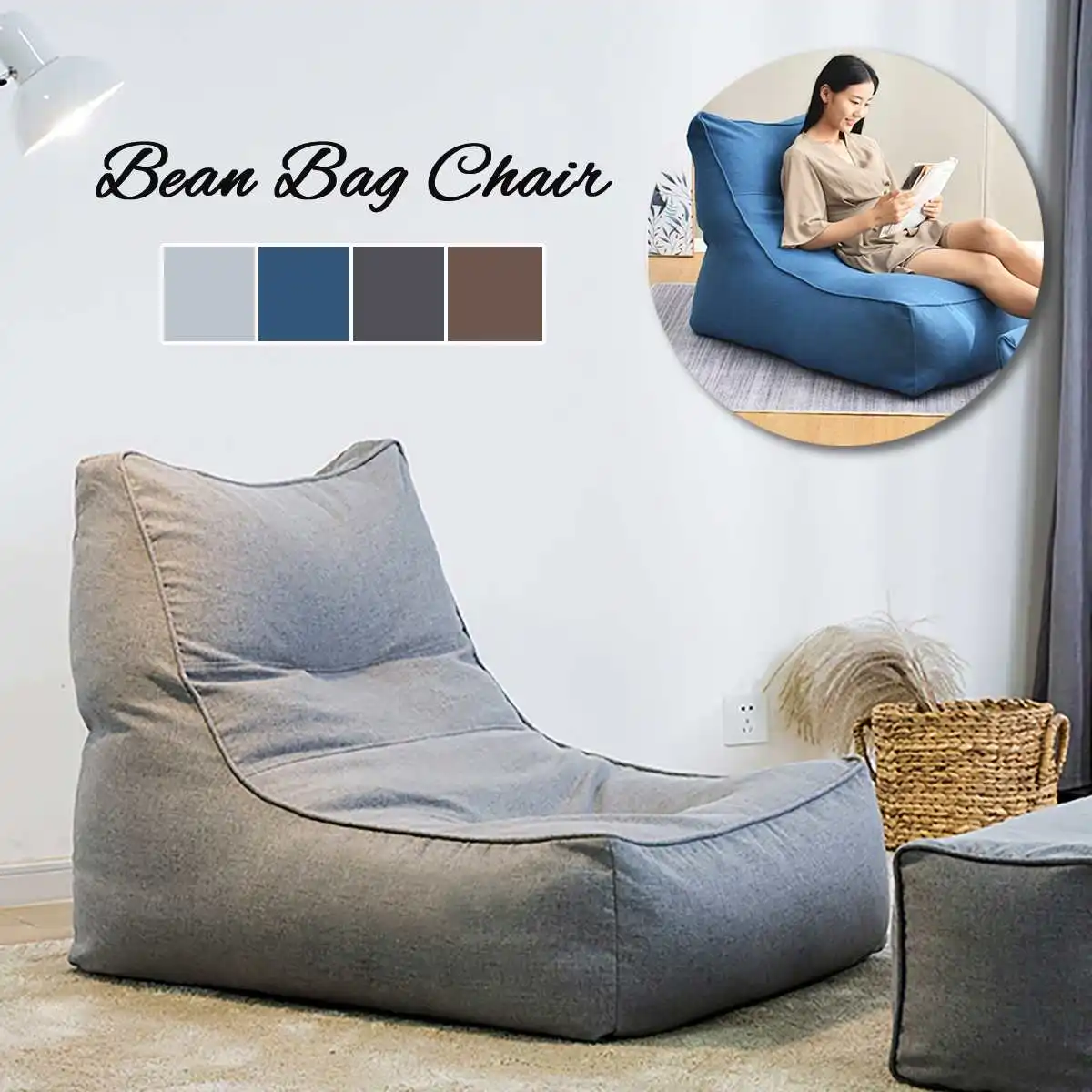 Modern Detachable Bean Bag Sofa Stool Home Decor Minimalist Shoe Changing Pouffe Footstool Solid Bedroom Linen Round Ottoman