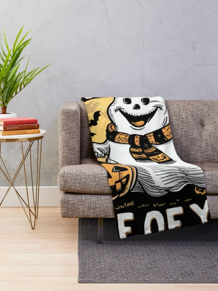 Halloween Tshirt Ghost Pumpkin Spooky Horror Party Costume Throw Blanket Vintage Travel Blankets