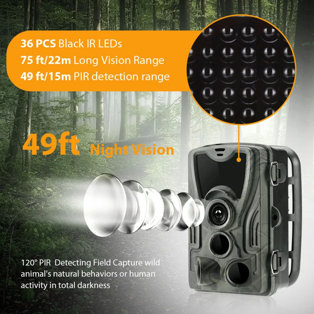 

HC-801A Outdoor Trail Camera Solar Powered Cellular Security Camera IP65 Waterproof Frog Proof 120 Degrees Wide Angle Of View