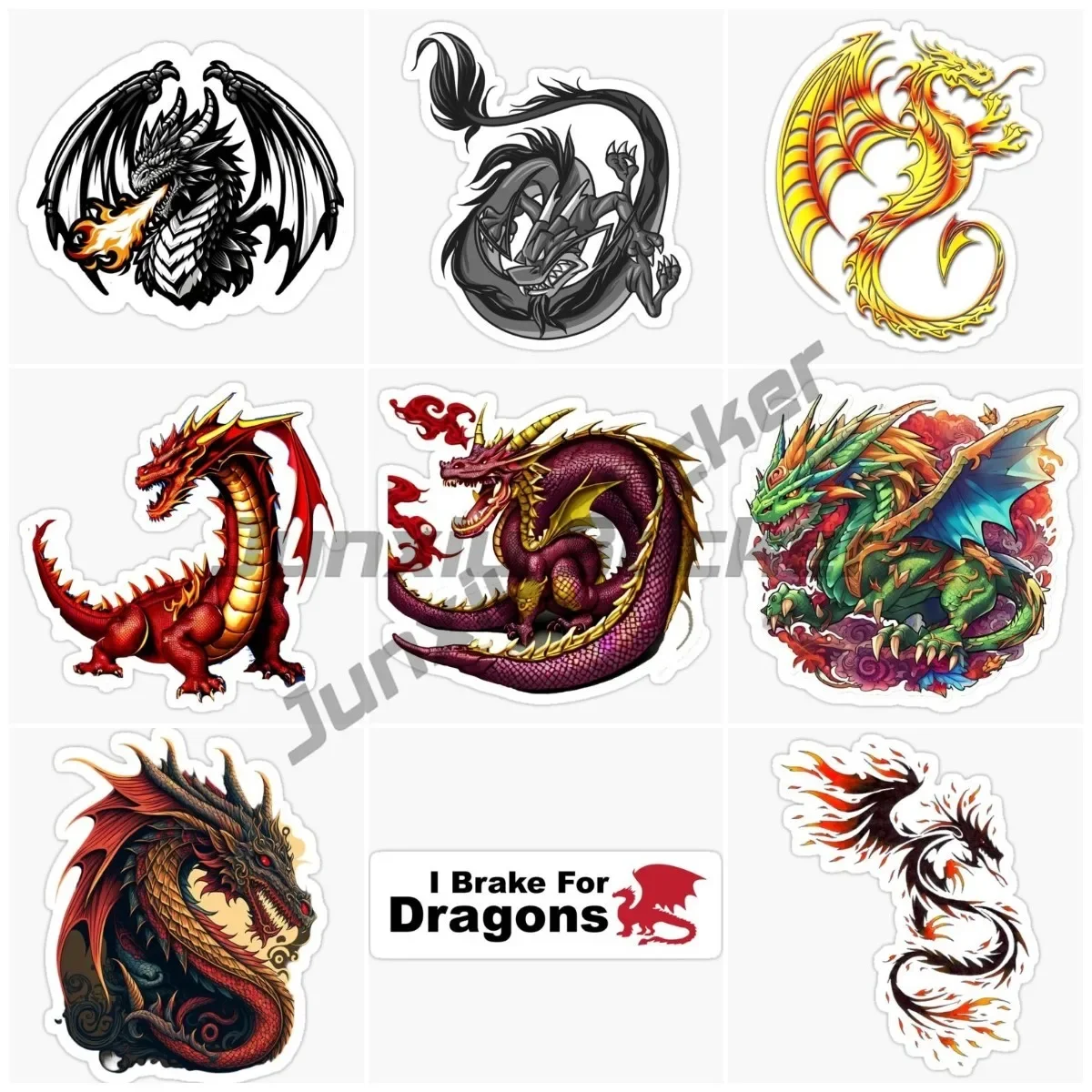 Cartoon Cool Fire Wings Dragon Varied Stickers Pack for Kids Travel Luggage Notebook Decals