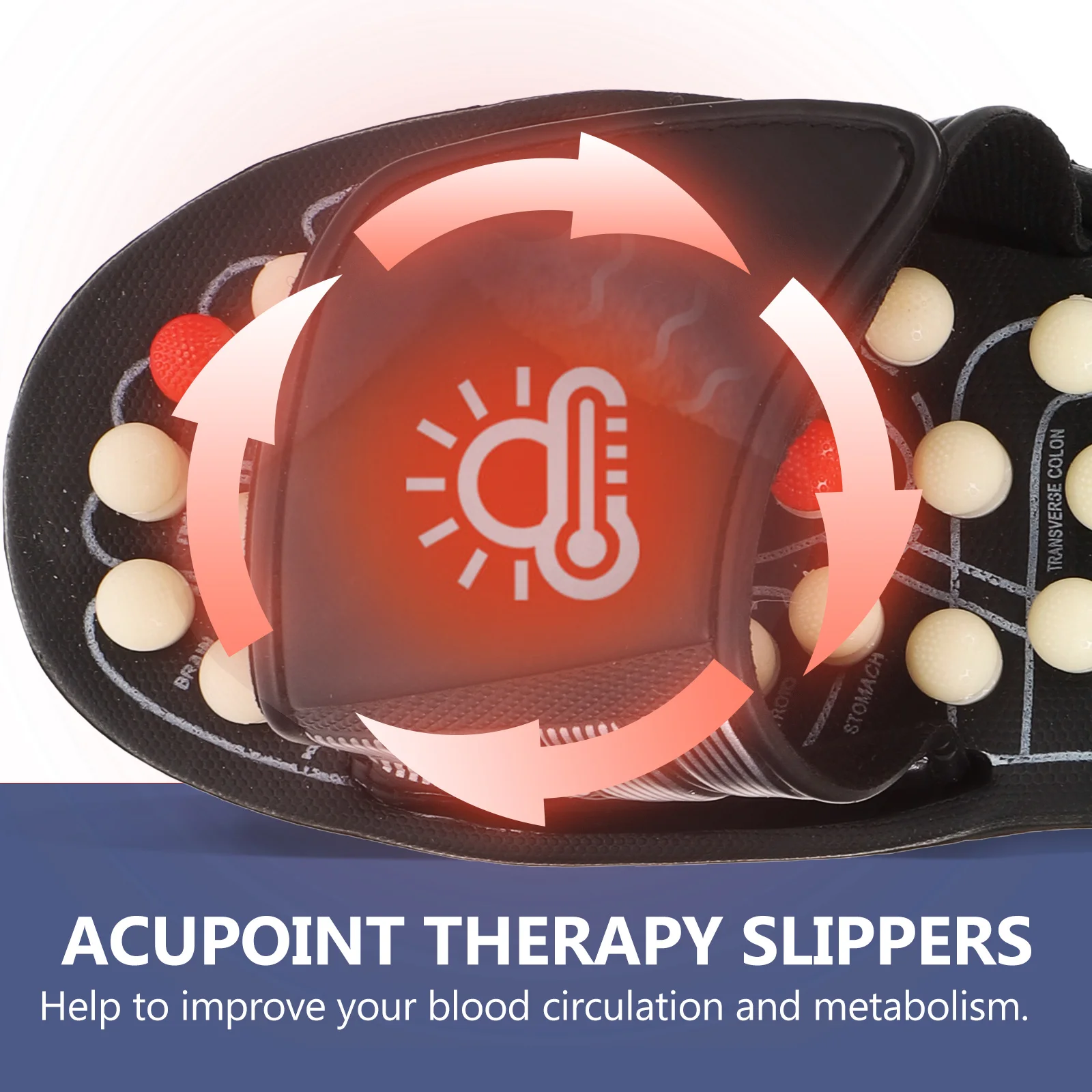 Acupoint Massage Sandals Plantar Massager Mens House Slippers Foot Acupressure Black