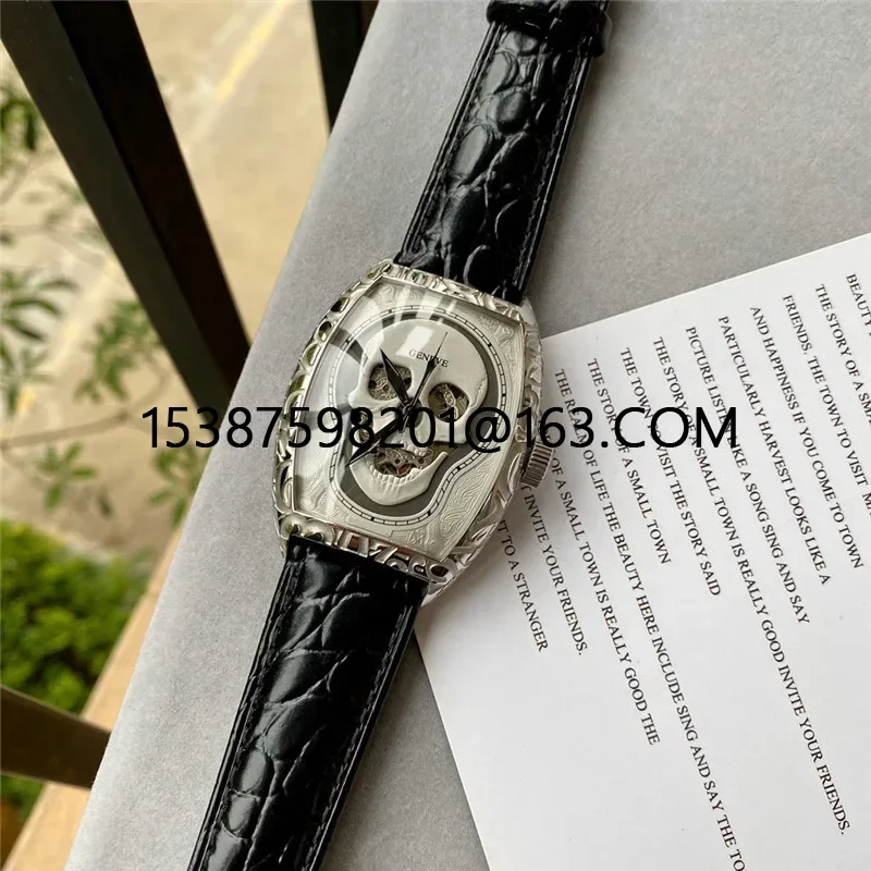 2022 New high end FM  Luxury Brand Skull Men's Watch Luxury Automatic Mechanical Watch Men High Quanlity Leather Watch box