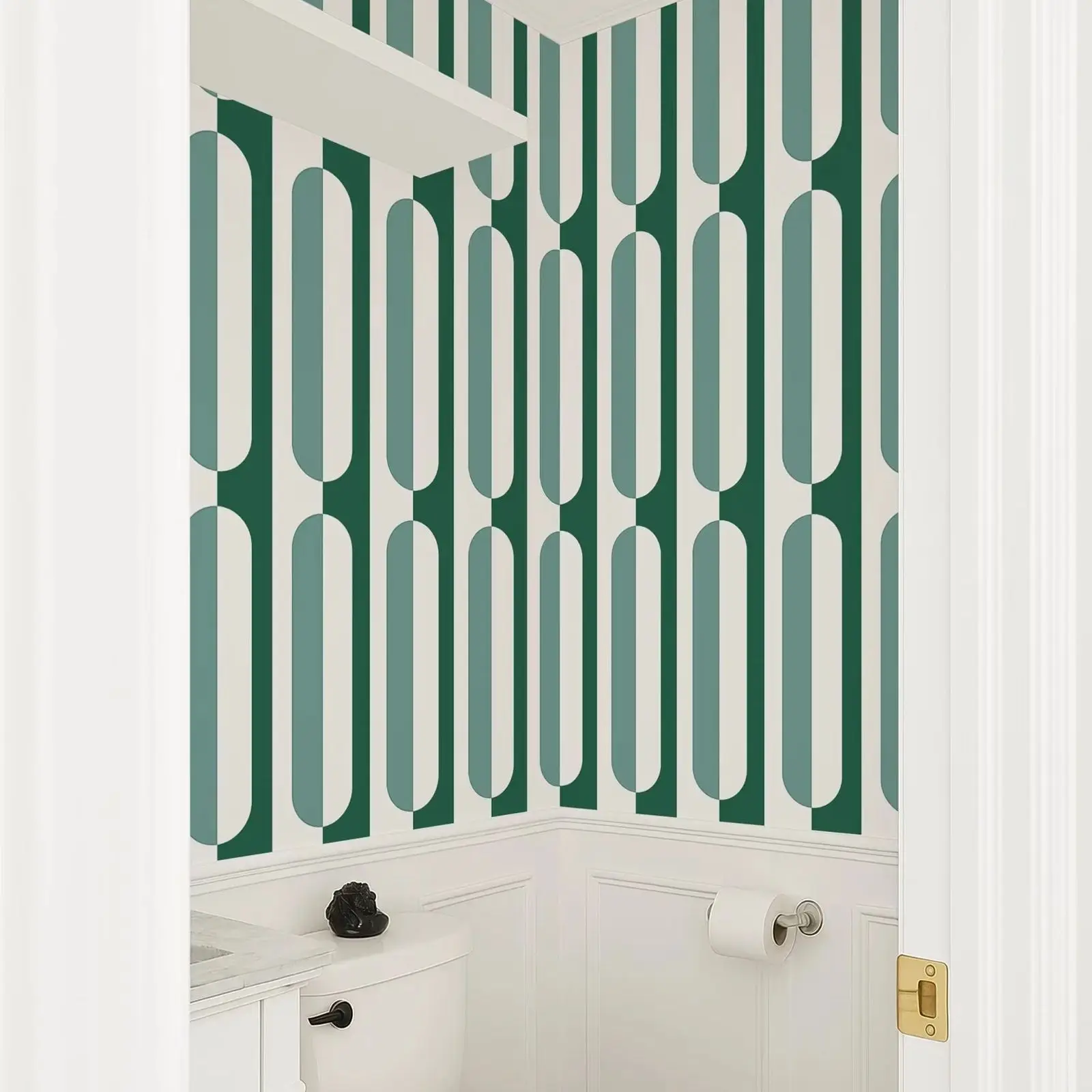 Green Retro Vibe Wallpaper, Abstract Geometric Peel and Stick Wall Mural, Mid Century Wallpape, Self-adhesive Or Tradition Paper