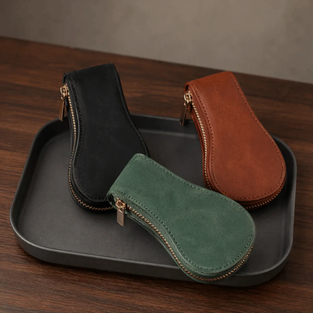 Vintage Rustic Brown Watch Box PU 1-Slot Luxury Pouch with Zipper Dust Proof Durable Portable Organizer Bag Gift for Men