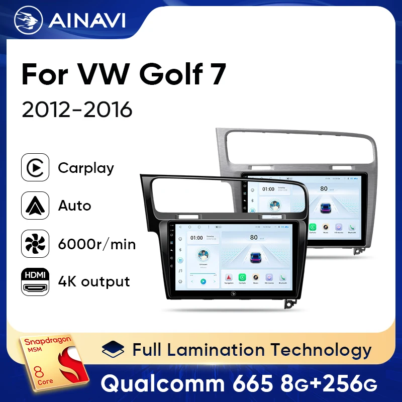 

Автомобильное радио Ainavi для Volkswagen VW Golf 7 MK7 GTI 2011-2021, автомобильный мультимедийный плеер, беспроводной CarPlay, Android Auto, 2din, авторадио