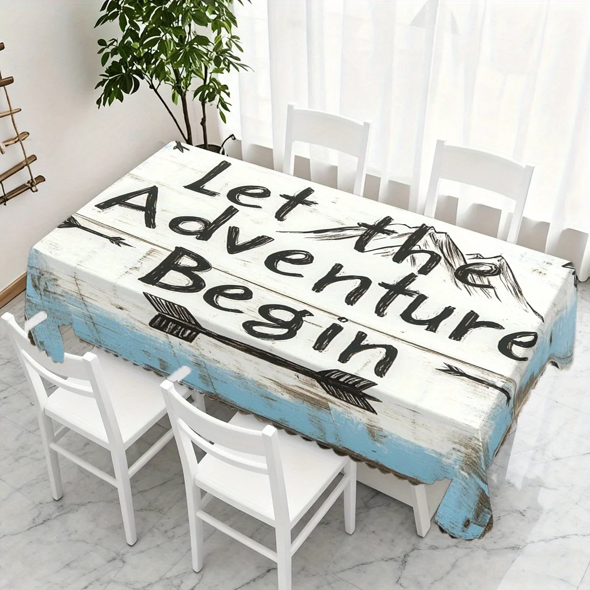 Let The Adventure Begin Mountain Arrow Vintage Wood Print Waterproof Washable Tablecloth,Rectangular Table Cover for Travel Home