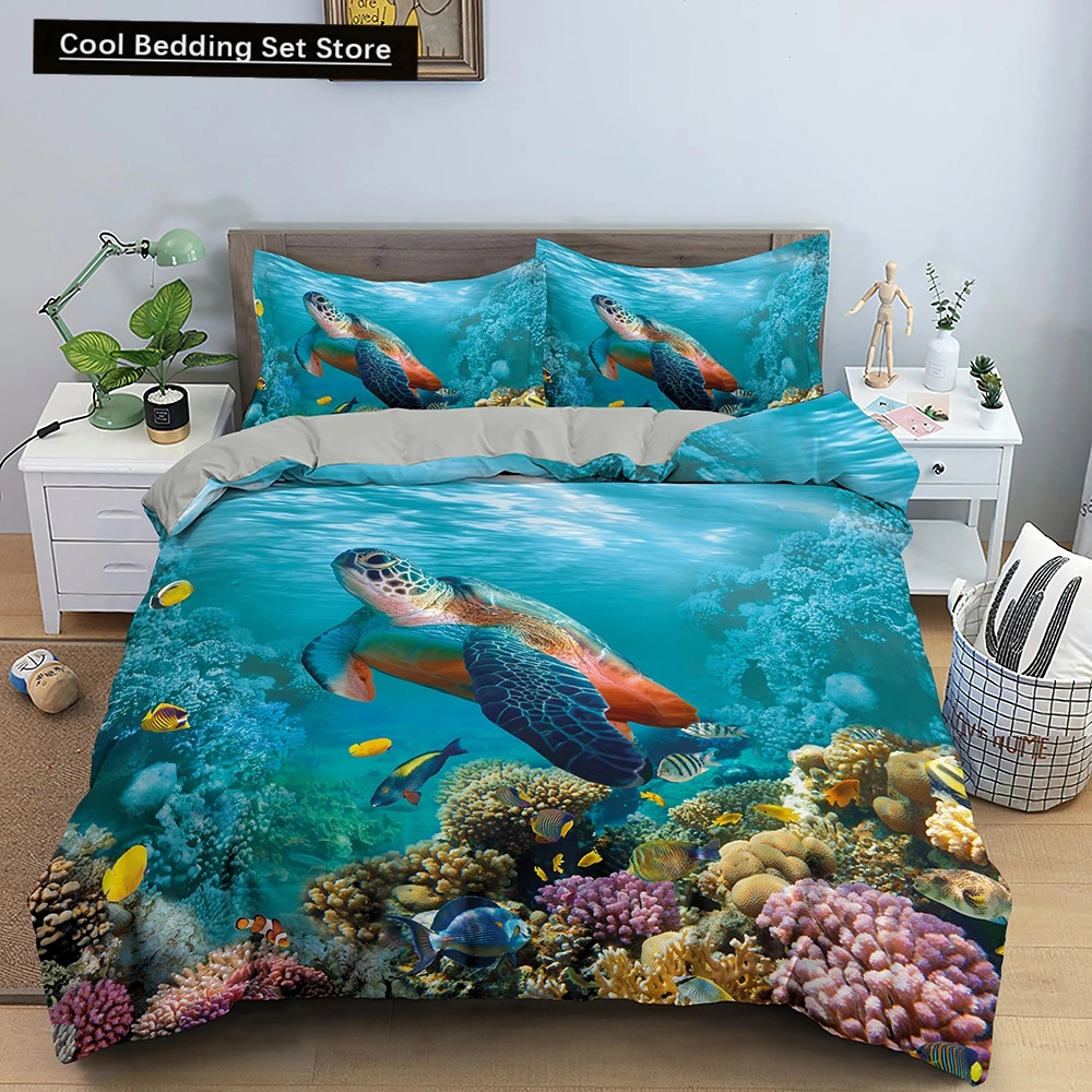 

3D Sea Turtle Bedding Set Psychedelic Animal Duvet Cover Queen King Comforter Cover Twin Full Size 2/3pcs Polyester Quilt Cover